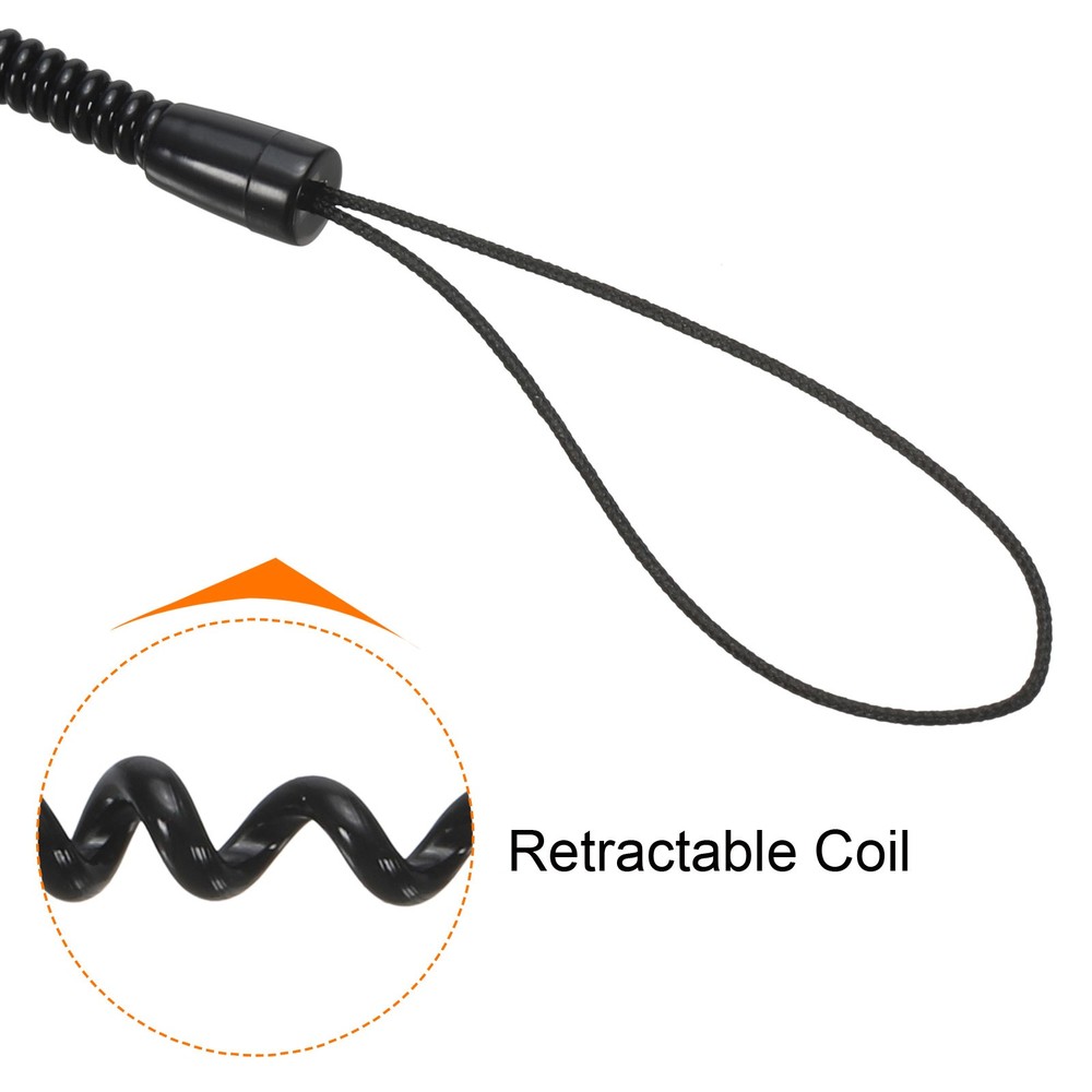 10 Pcs 6" Plastic Thin Retractable Spring Coil Strap Key Holder Lanyard Black