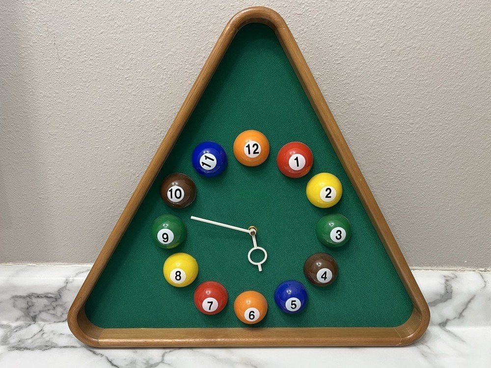 Billiards Pool Ball Clock Working Triangle Pool Table Wall Clock 18” X 21”