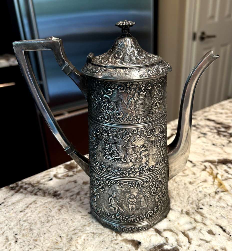 RARE Antique BARBOUR Repousse Silverplate Coffee Tea Pot #3155