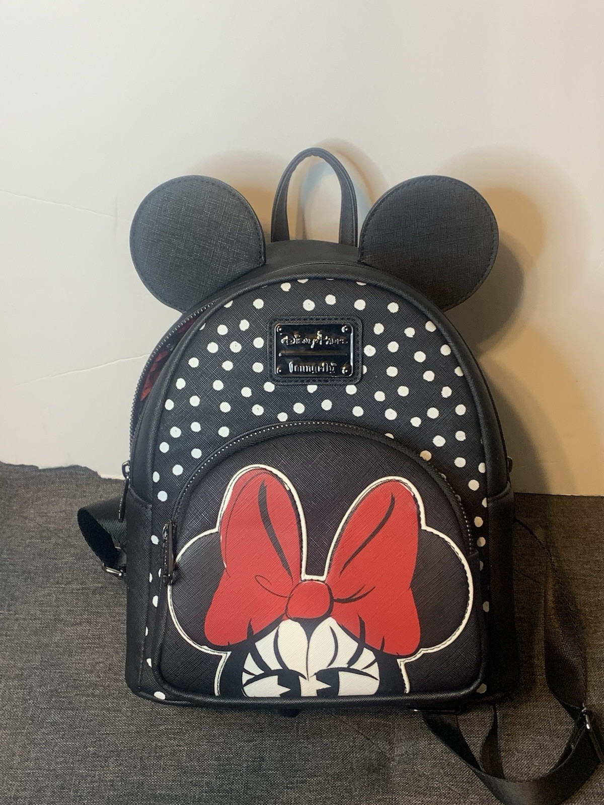 Disney Parks Eyelash Minnie Mouse Polka Dot Loungefly Mini Backpack Black NWOT