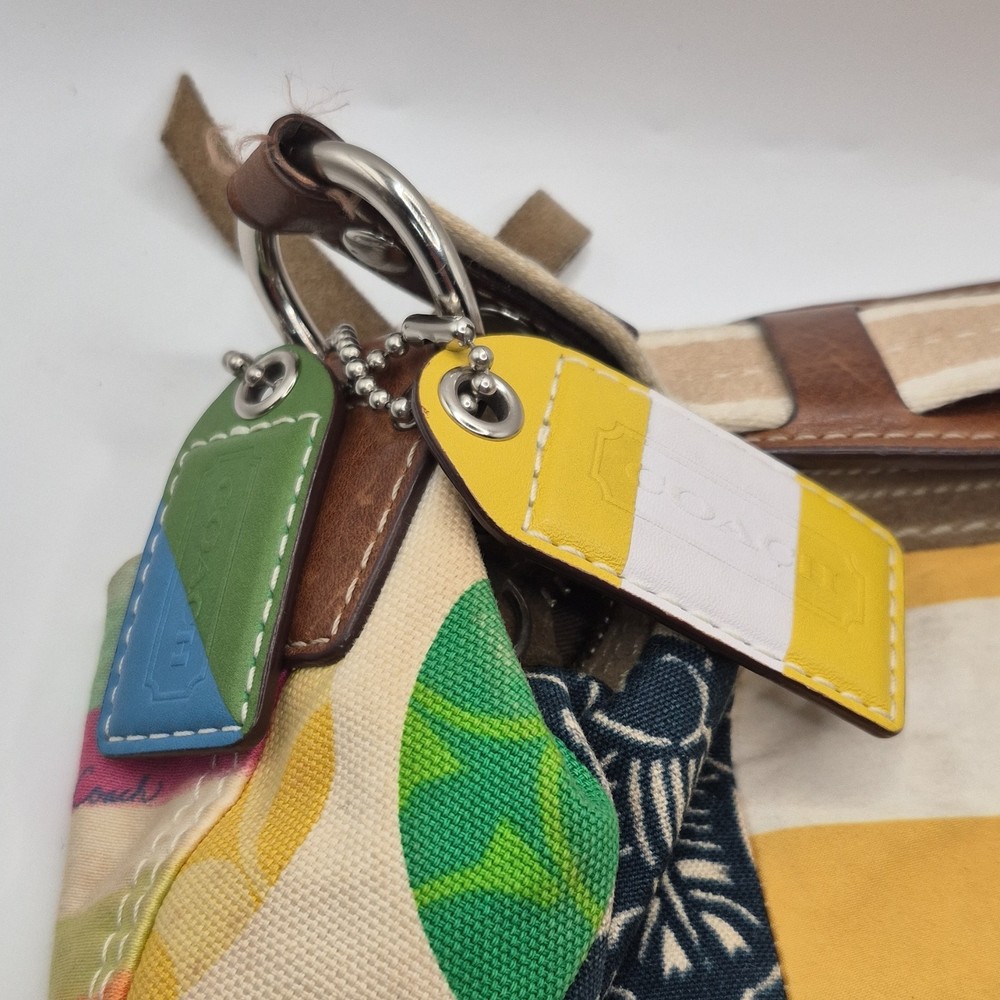 Coach Patchwork Multicolor Shoulder Bag Silver Hardware Inner Pockets Charm