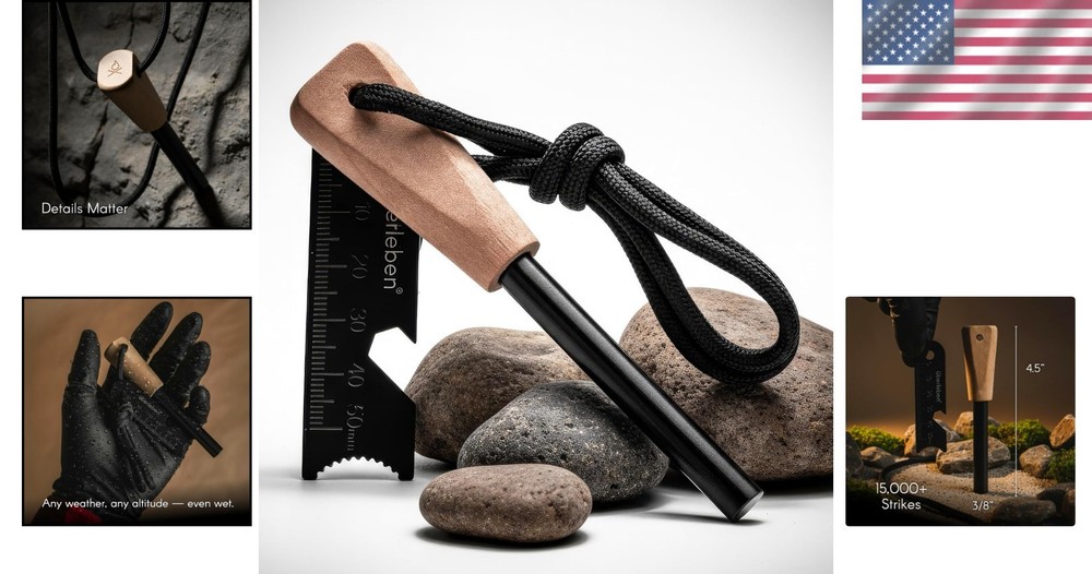 Zünden Ferro Rod Fire Starter – 15,000 Strikes, Waterproof & Multi-Tool