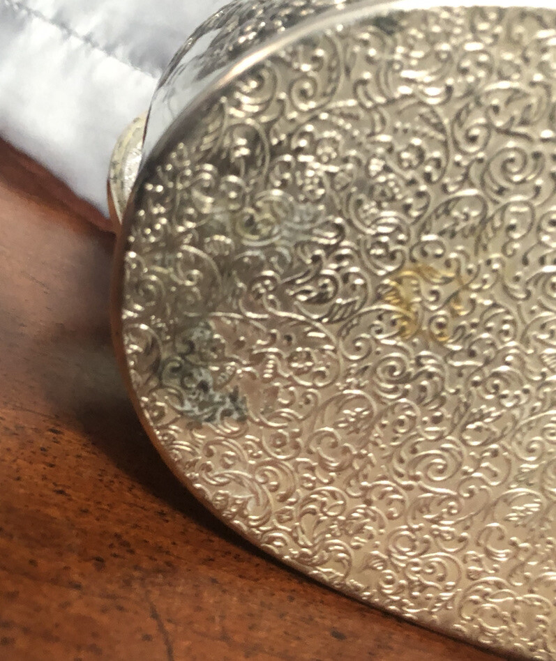 Vintage Style Silver Metal Jewelry Oval Box With A Red Velvet Lining