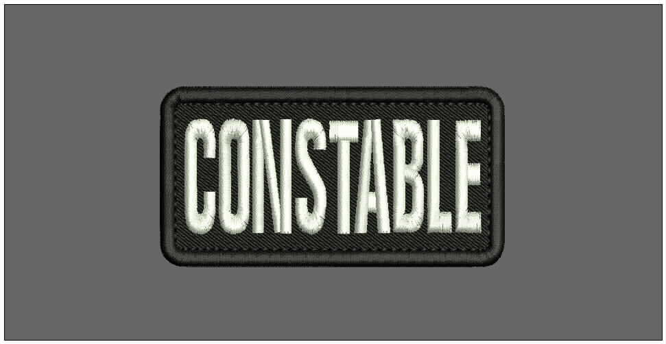 CONSTABLE embroidery patch 4X2 hook on back WHITE ON BLACK