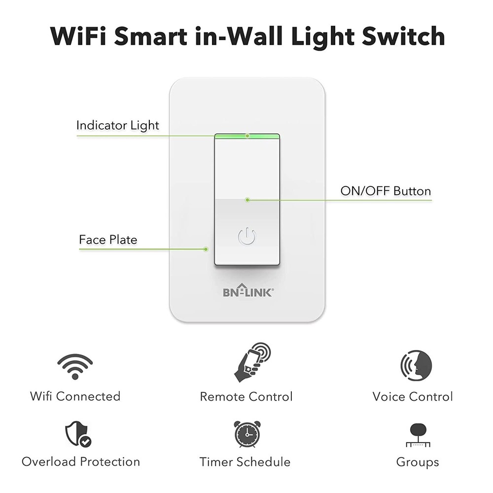 BN-LINK WIFI Smart In Wall Light Switch Compatible with Alexa/Google Assistant