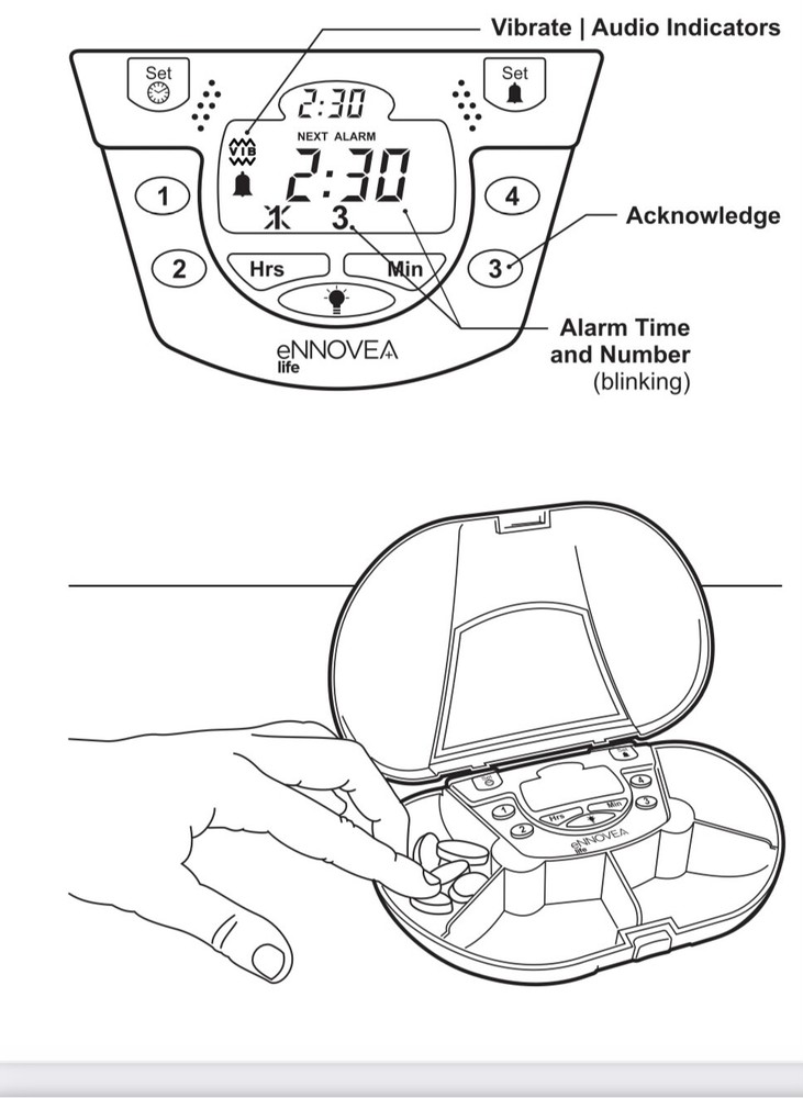 VitaCarry advanced pill case 4 Compartment With 4 Alarm Vibrating Timer
