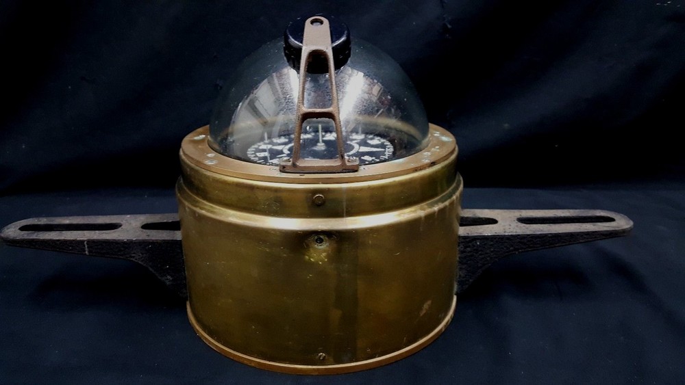 Vintage E.S. Ritchie & Son Maritime Brass Water Based Binnacle w/ Mount Brackets