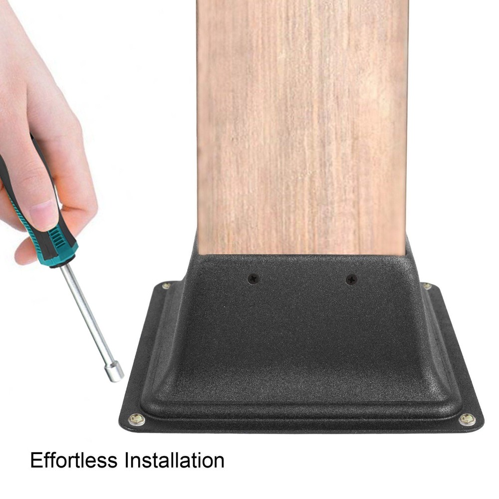 Black Powder-Coated Steel Post Base Set (5 pcs), Fits 4x4" Posts