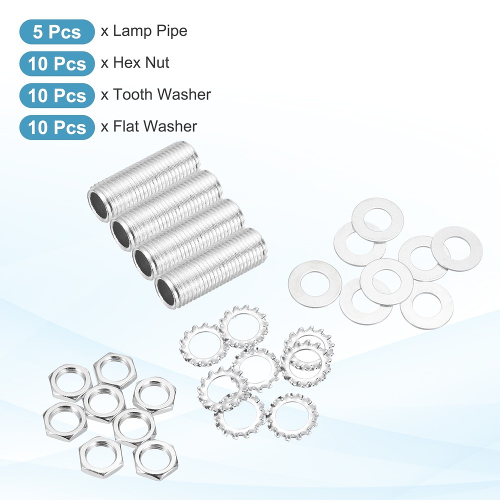 35Pcs 1.4" 1/4IP Lamp Pipe Kit with Lock Nuts Washers for Assembly, Silver