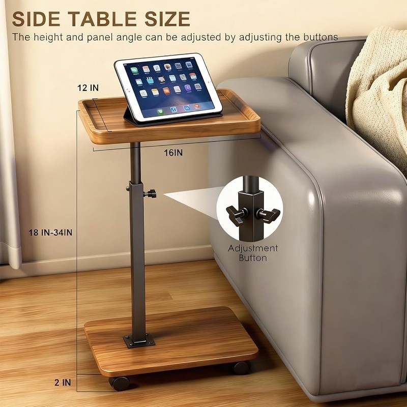 Adjustable C Shape End Table 360° Rotation Multi-Functional Sofa Side Table New