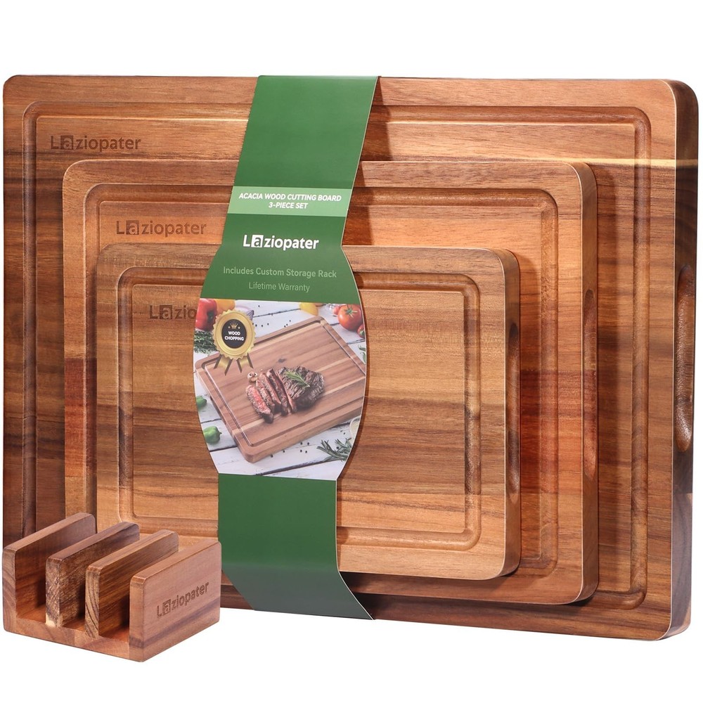 Acacia Wood Cutting Board，Solid Wood Cutting Board for Kitchen with Holde