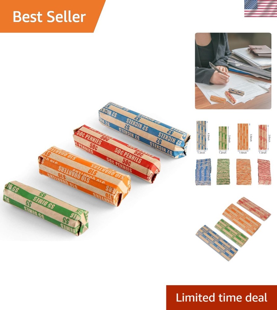 100 Assorted Flat Coin Roll Wrappers - Durable, Precision-Sized for Easy Sorting