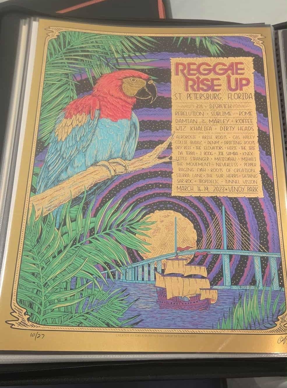 2023 Reggae Rise Up concert foil poster Owen Murphy 311 Gold Foil RRU St Pete