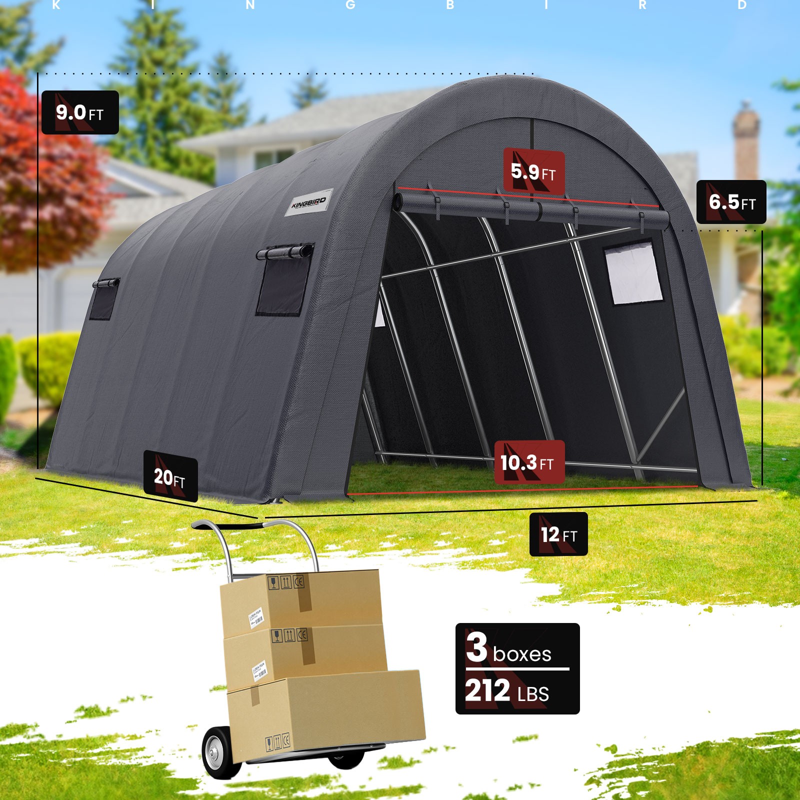 KING BIRD Heavy Duty Anti-Snow Carport Storage Shed, New