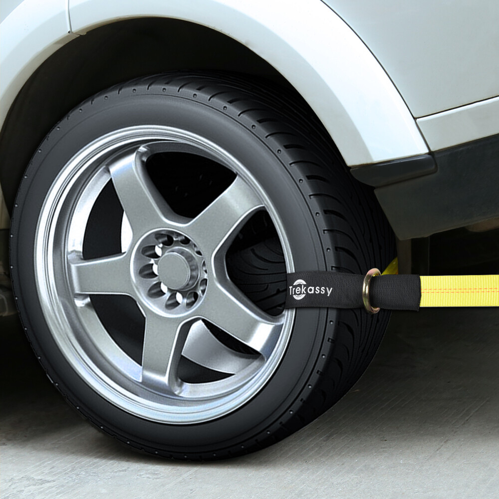 Car Wheel Straps Ratchet Tie Down for Trailers 4 Pack Ratchets w/ Chain Anchors