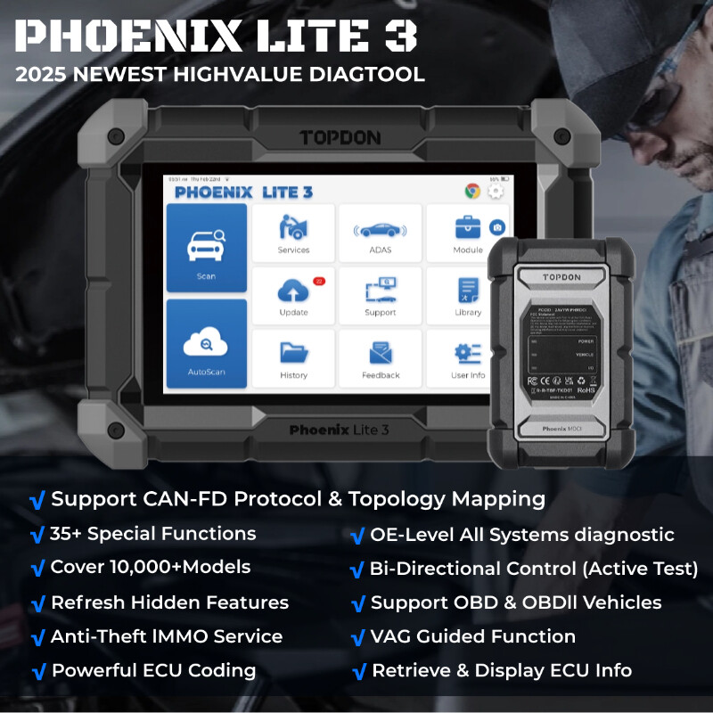 TOPDON Phoenix Lite 3 All Systems Diagnostic FCA AutoAuth ECU Coding Active Test