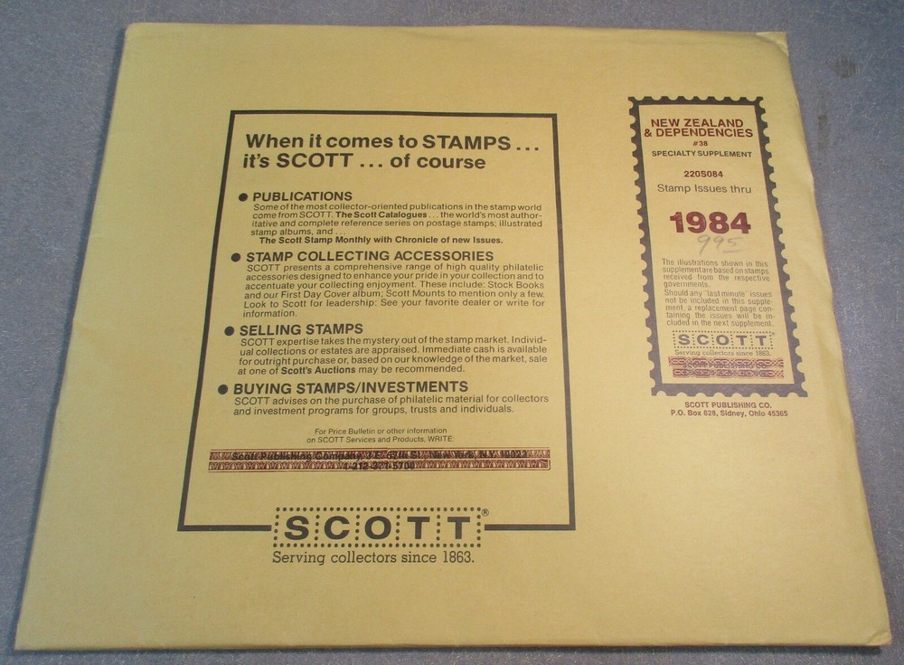 "SCOTT" NEW ZEALAND & DEPENDECIES #38 1984 ALBUM SUPPLEMENT W/FREE SHIPPING!!!