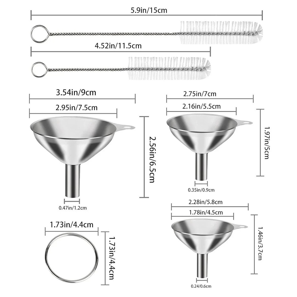 6 Pcs Stainless Steel Mini Funnels for Kitchen Use Large Tiny Small Funnel