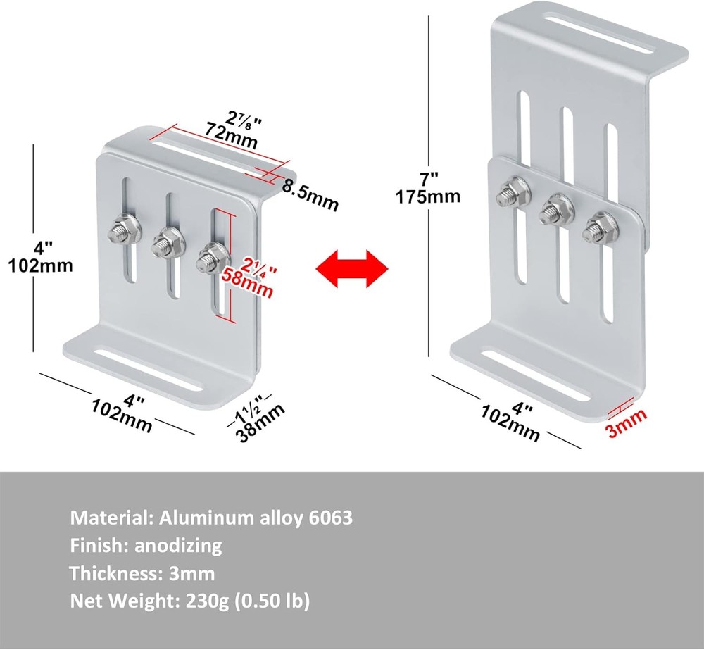 4 Sets Adjustable Solar Panel Tilt Mount Bracket, Solar Panel Rack Mount for RV,