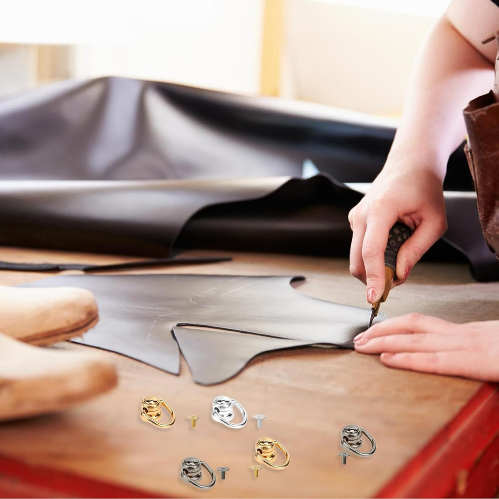32 PCS Brass Ball Studs Rivets D Ring, Crossbody Conversion Kit, 360°Rotatable L