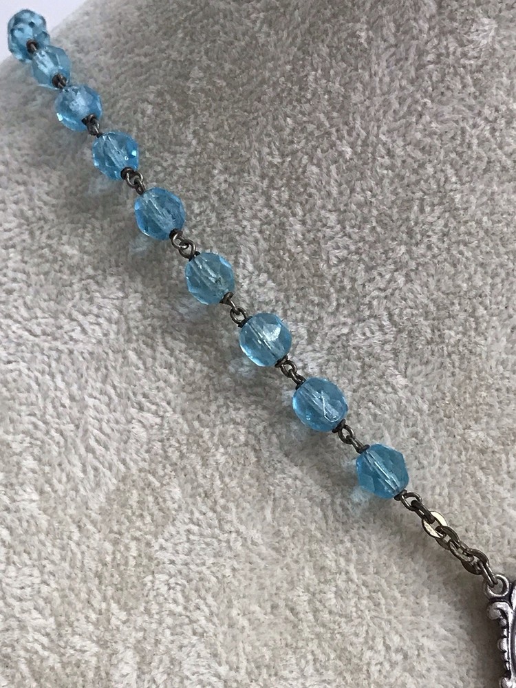 Vintage Blue Catholic Religious Prayer Rosary Beads Cross Crucifix Italy
