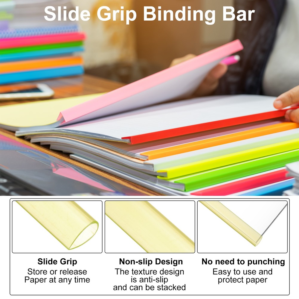 20Pcs 13x8mm Binding Bars, 50 Sheets Capacity, Transparent Yellow