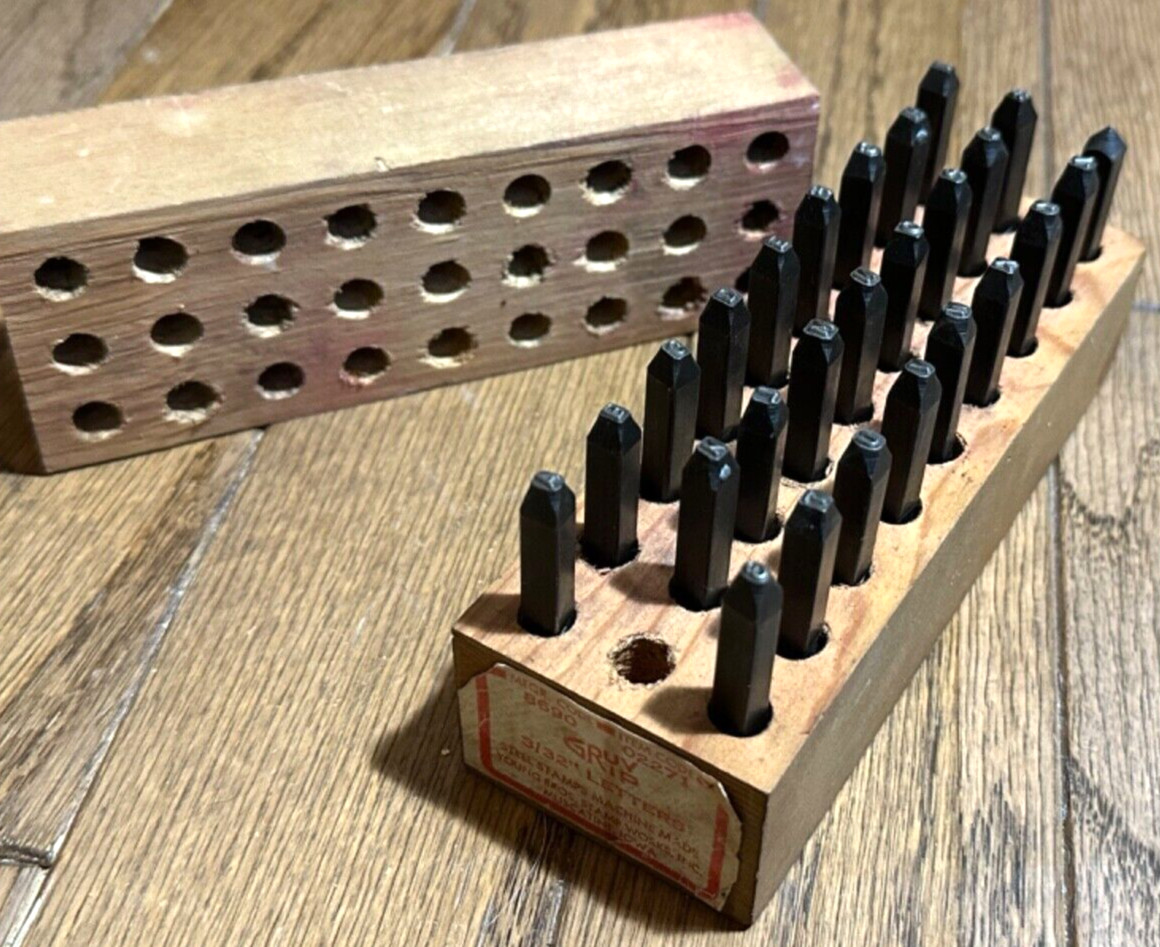 🇺🇸 Young BROS USA 3/32" Steel Punch A-Z Letter Hand Stamp Set Lot Wood Box
