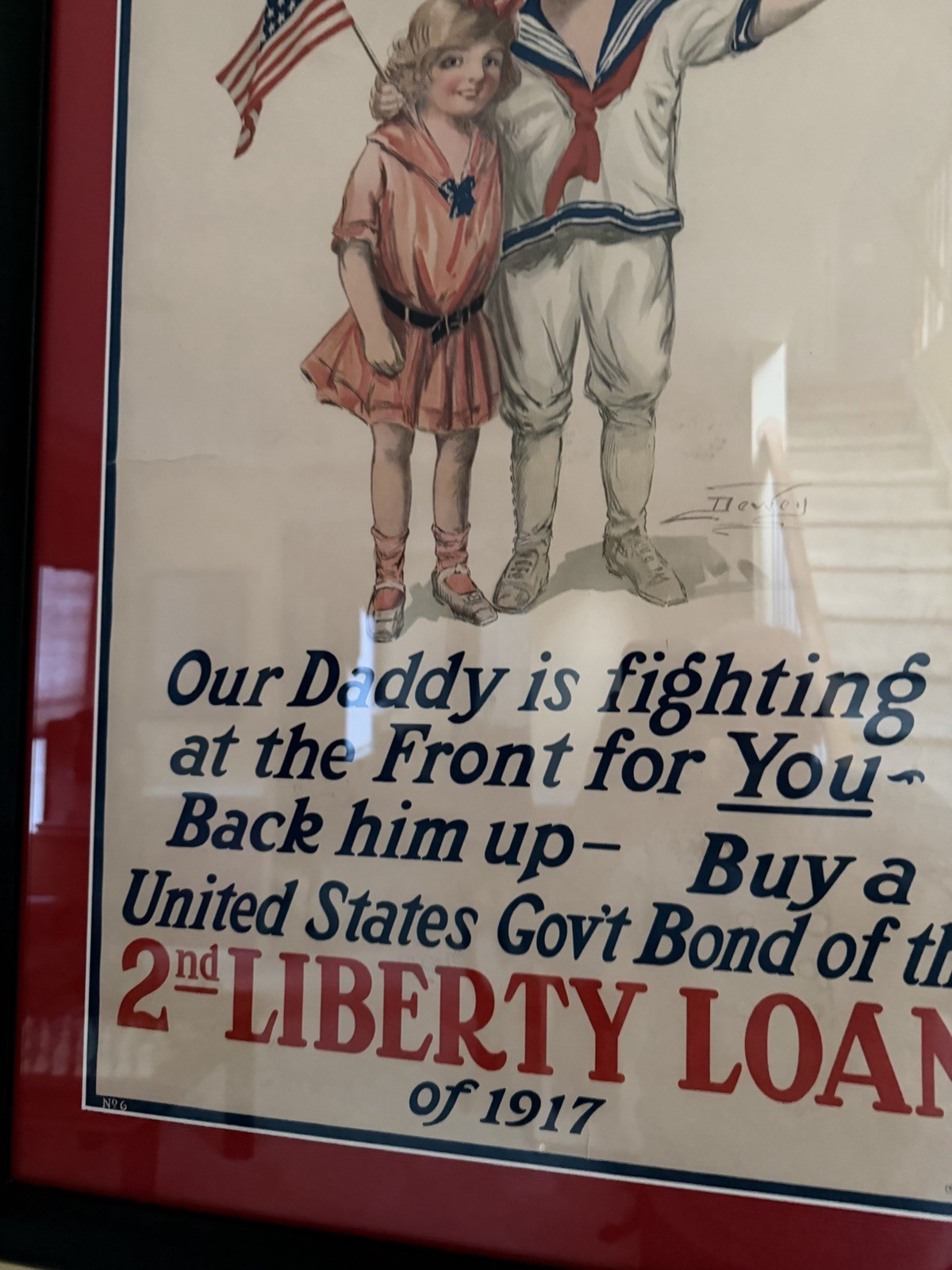 WWI 2nd Liberty Loan Original Poster (Dewey Artist 1917) Framed