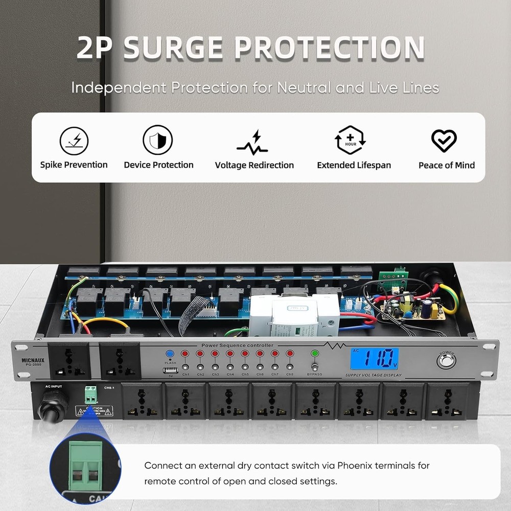Rack Mount Sequencer Surge Protector 2000W 10 Outlets--