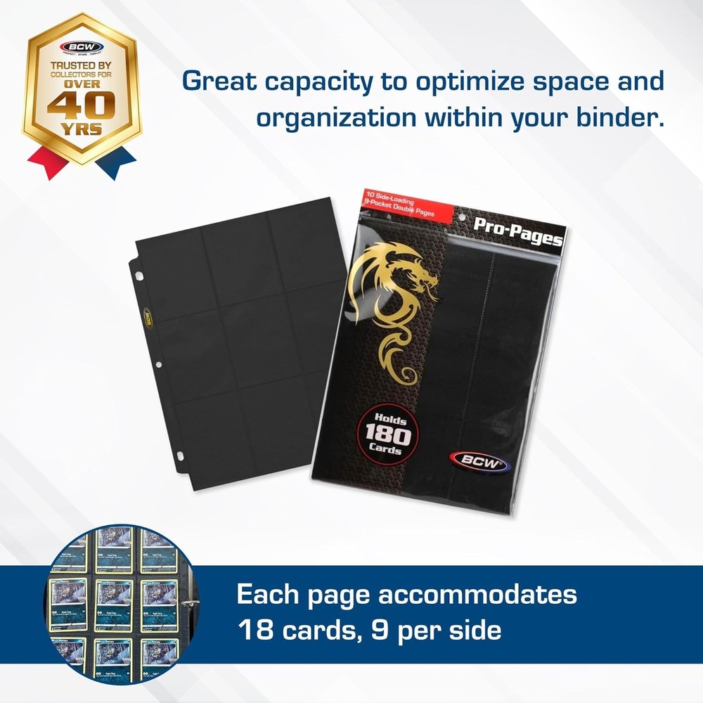 BCW Double-Sided 9-Pocket Pages Holder - 10 Black | 10 Pack,