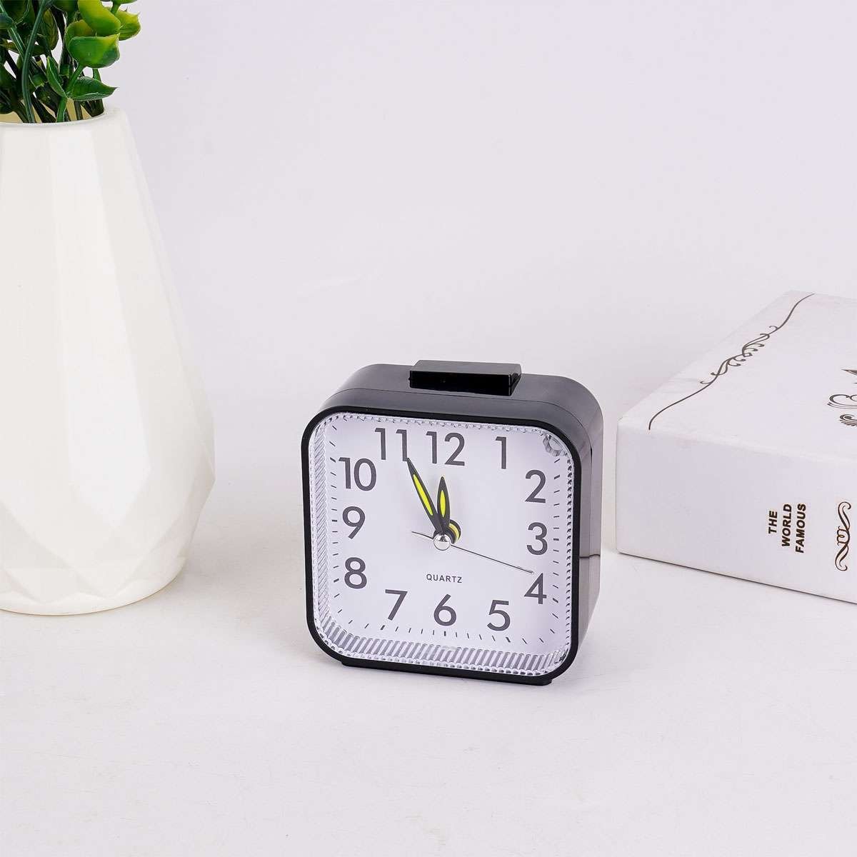 Small Travel Alarm Clock Analog Battery Operated Silent No Ticking With Light