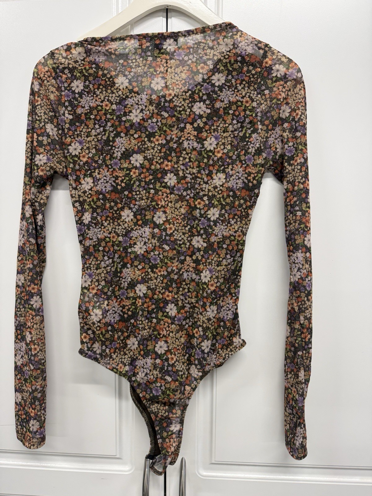 Lulus Whimsical Garden Fairy Goth Bodysuit Mesh Rutched Long Sleeve Size Small