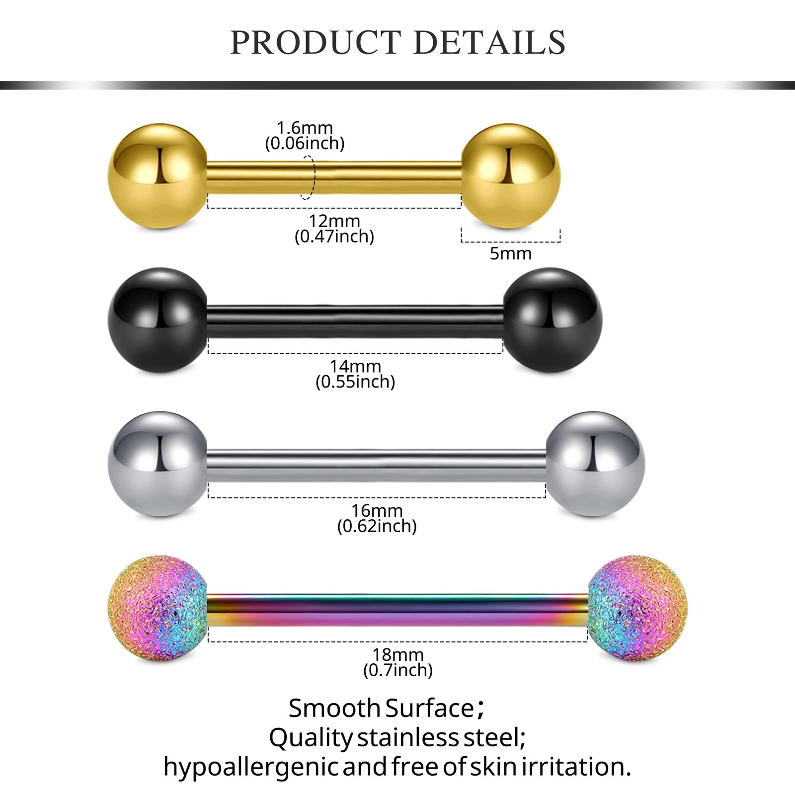 Piercing Kit Disposable 12G 14G Needles Clamp with 12MM 14MM 16MM 18MM Surgic...