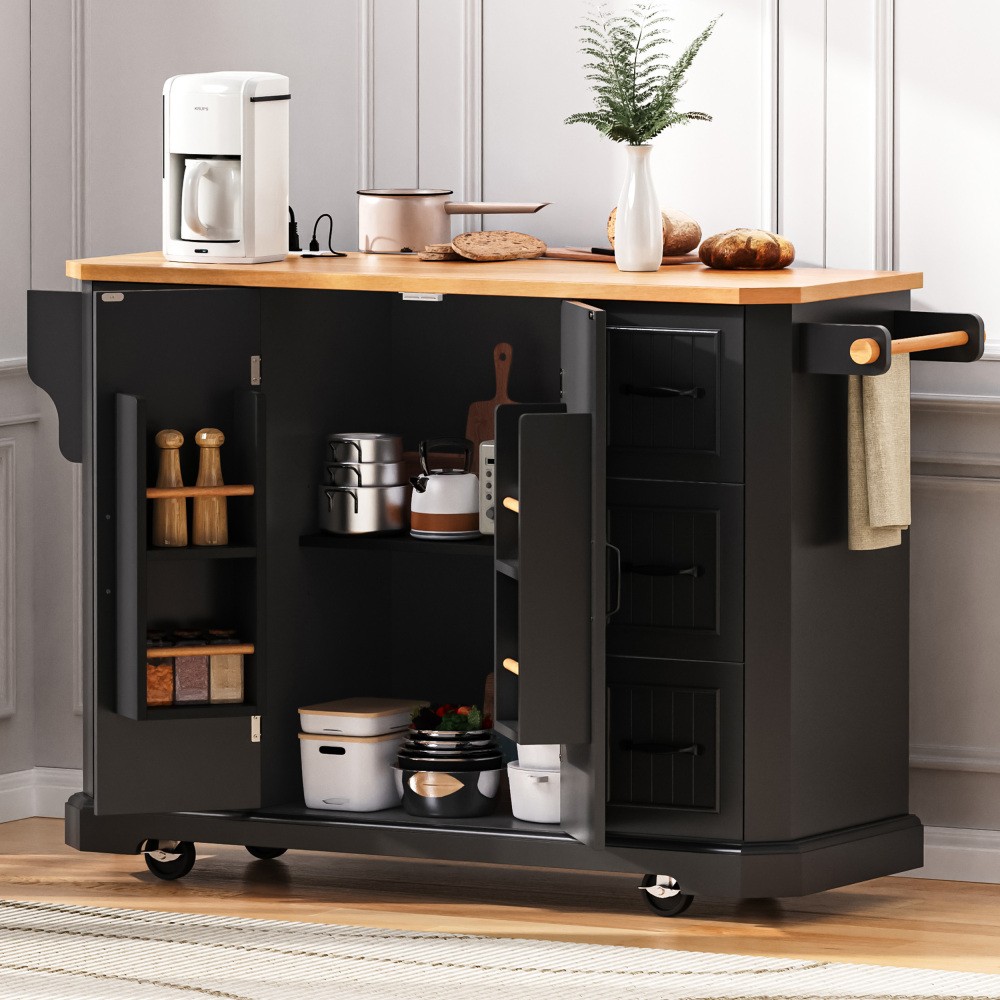 Kitchen Island with Drop Leaf Rolling Kitchen Cart with Internal Storage