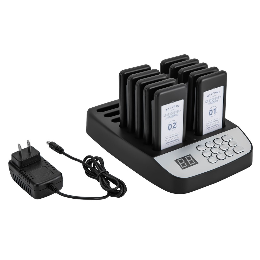 Restaurant Wireless Pager System 10 Buzzer Pager Guest Queuing Calling Black