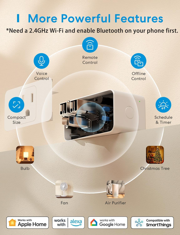 Meross Smart Plug Mini 15A WiFi Apple HomeKit Alexa Google Timer 4 Pack