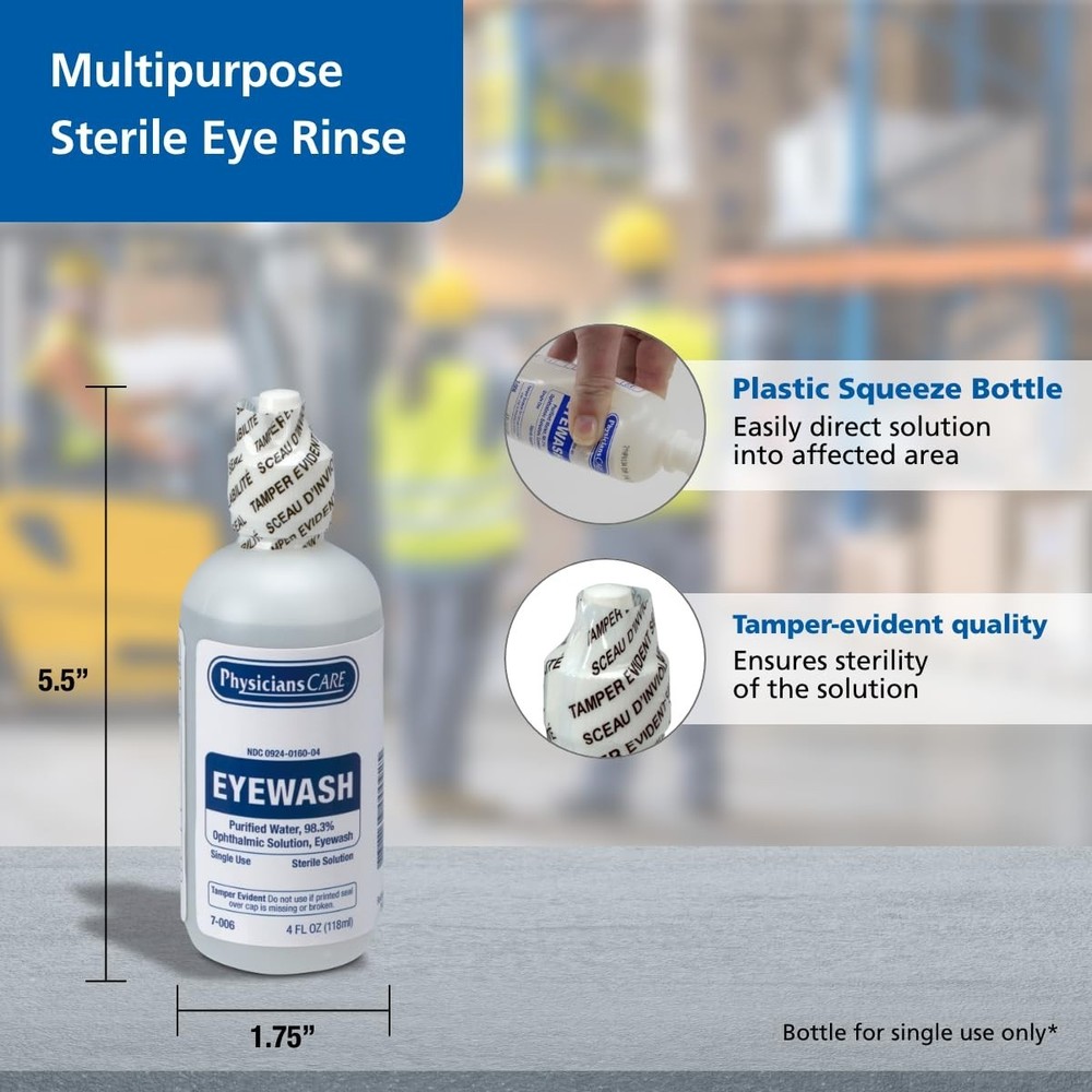 First Aid Only 4 oz Eye Flush - Compact Sterile Solution for Safety Preparedness