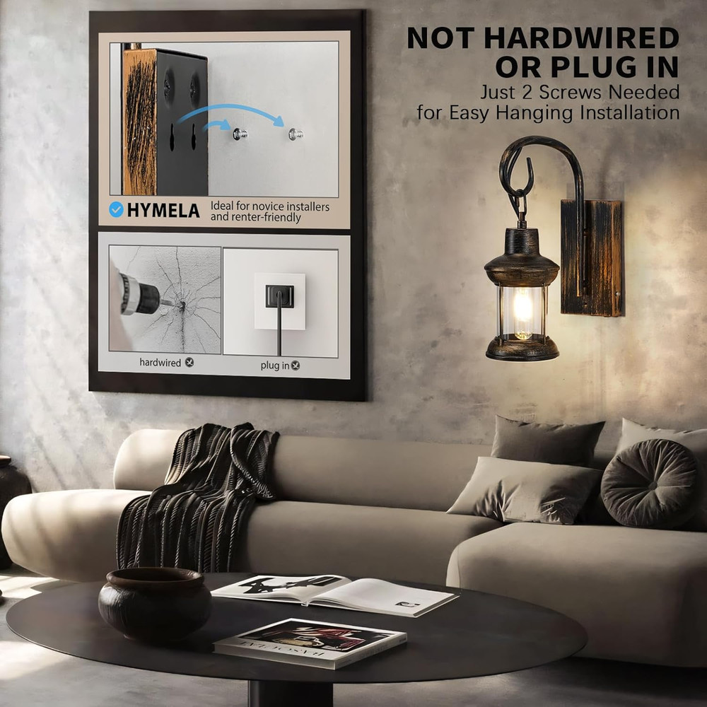 Rechargeable Battery Wall Sconce with Remote - Rustic Vintage Lantern Light