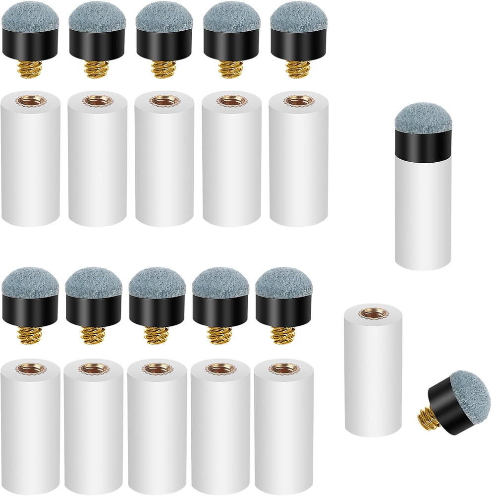 10 Sets Billiard Cues Tips Replacement with White Pool Cue Stick Ferrules, Screw
