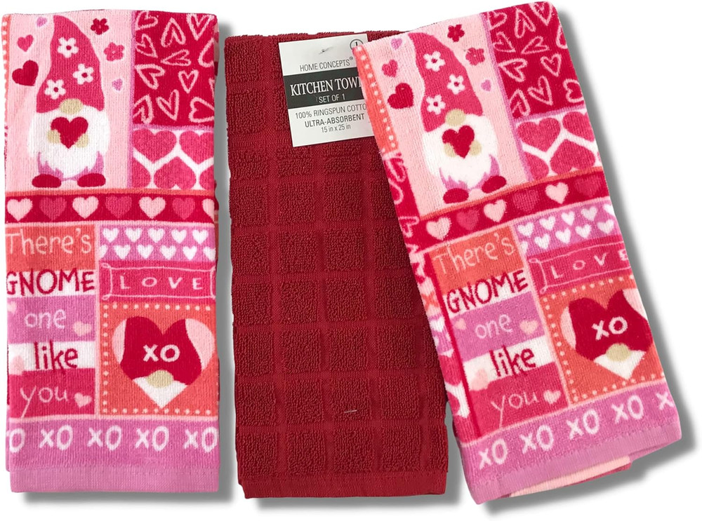 Valentines Kitchen Towels: Fun Patchwork Gnomes with Love'ly Sayings