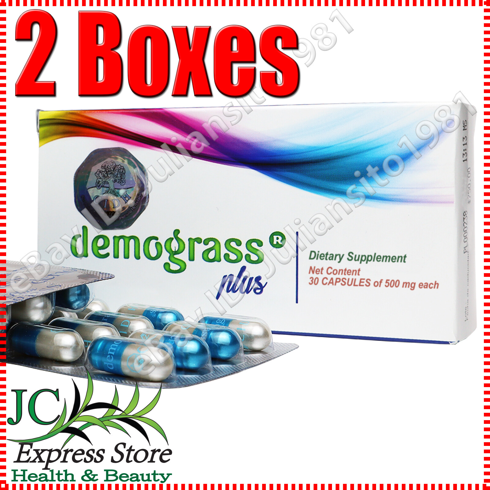 2 BOXES DEMOGRASS PLUS WEIGHT LOSS SUPPLEMENTS 60 CAPSULES TOTAL 100% ORIGINAL