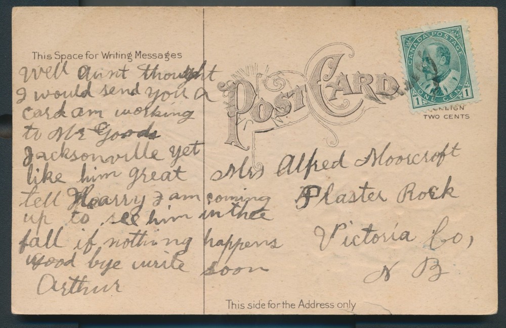 Jacksonville, NB - c1910 Split Ring Cancel on Postcard