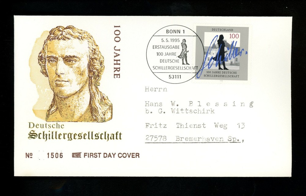Postal History Germany FDC #1893 Schiller Society 1995