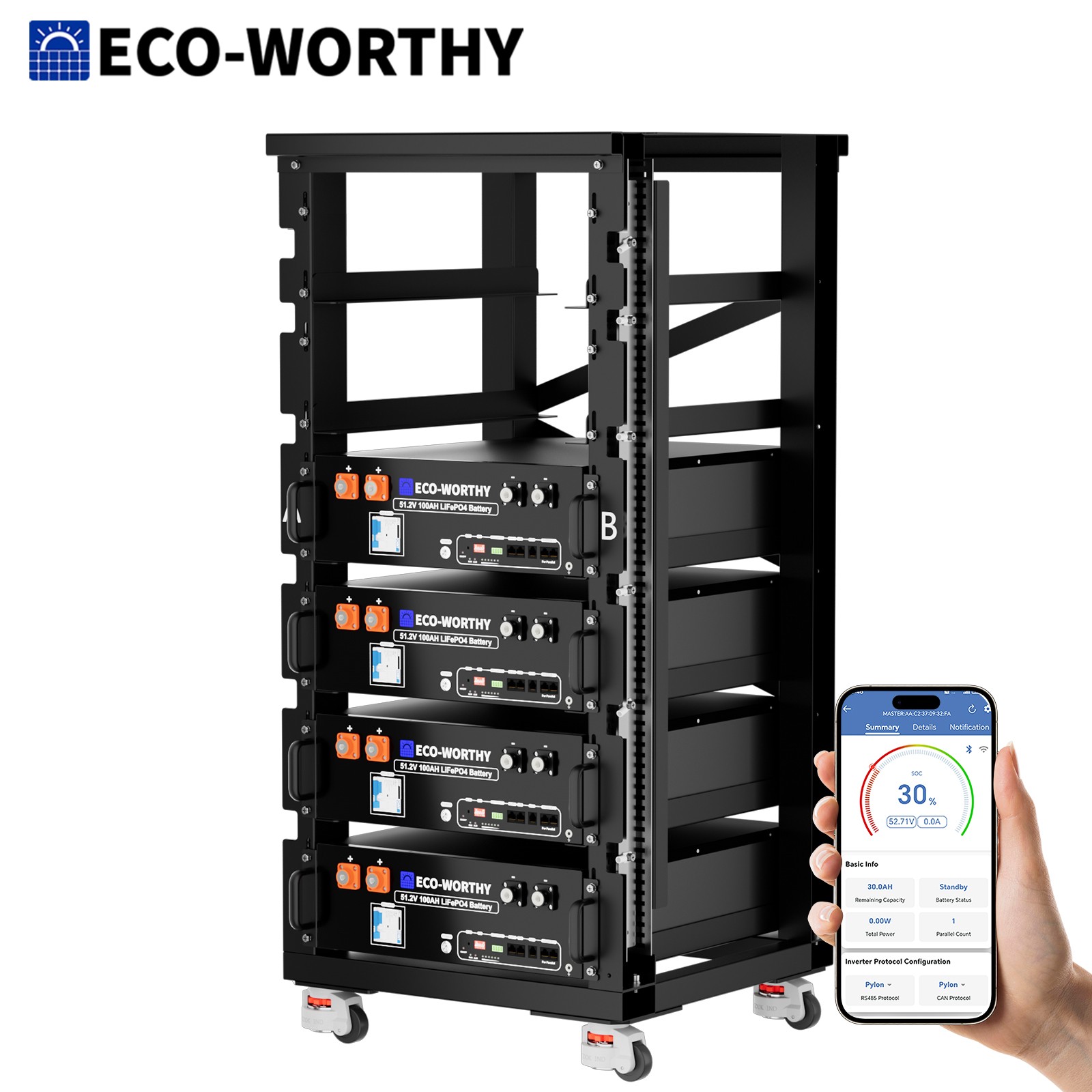 ECO-WORTHY 20.48kWh 4Pack 48V 100AH Lithium LiFePO4 Battery UL1973&UL9540A CEC