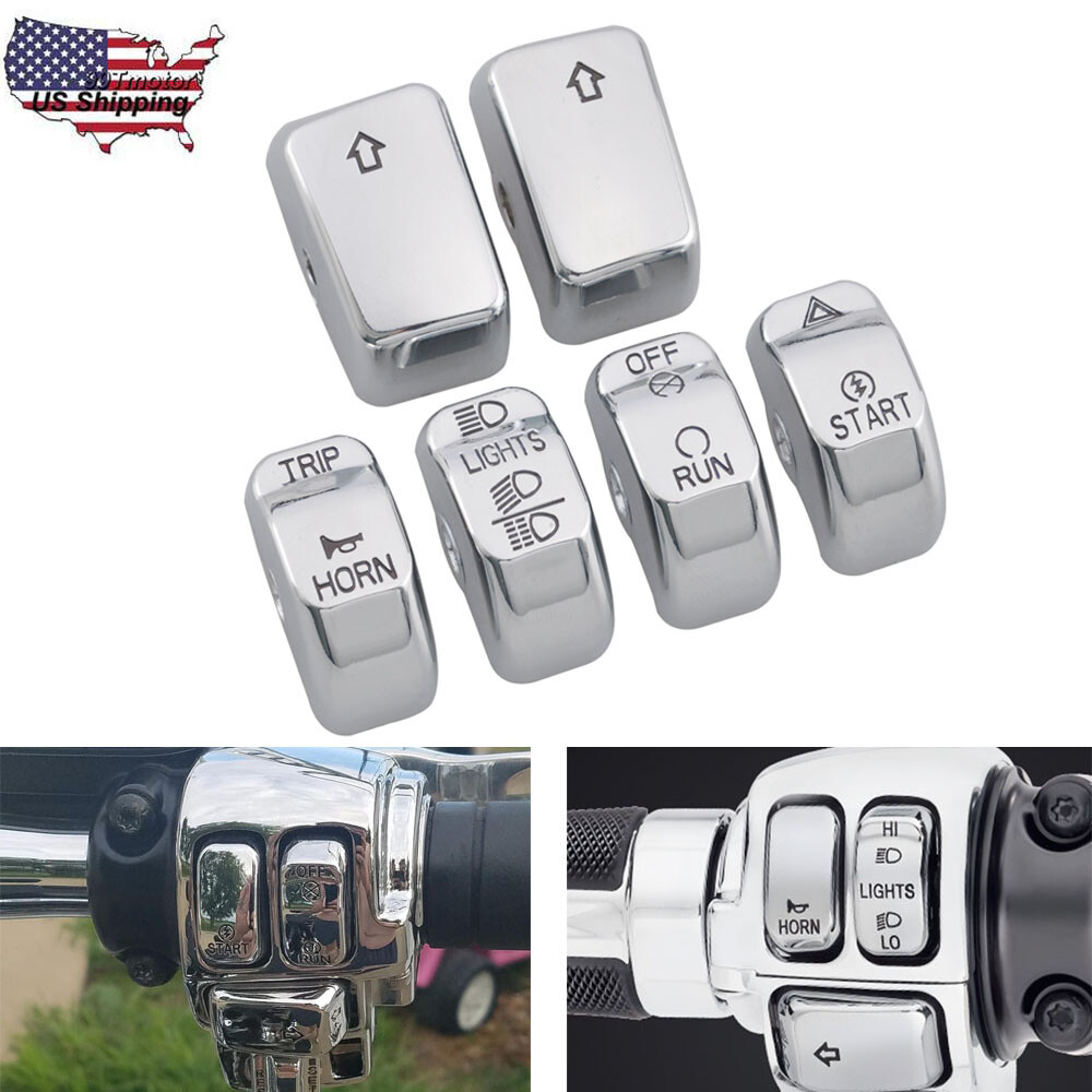 6pcs Chrome Hand Control Switch Housing Button Cap for Harley Softail 2012-2015