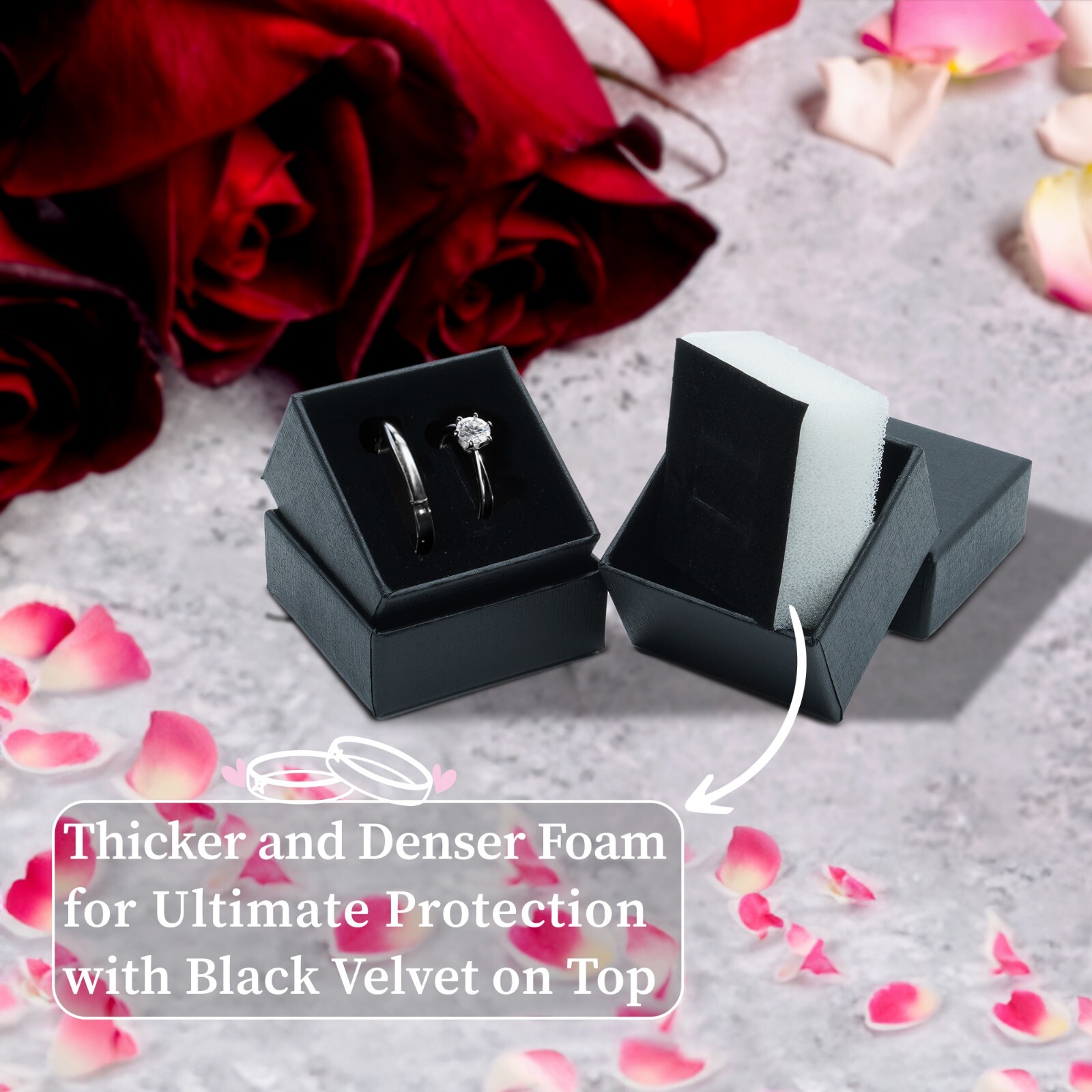 Wholesale Black Ring Gift Box with Foam and Velvet Insert 1.5 x 1.5 x 1.25 Inch
