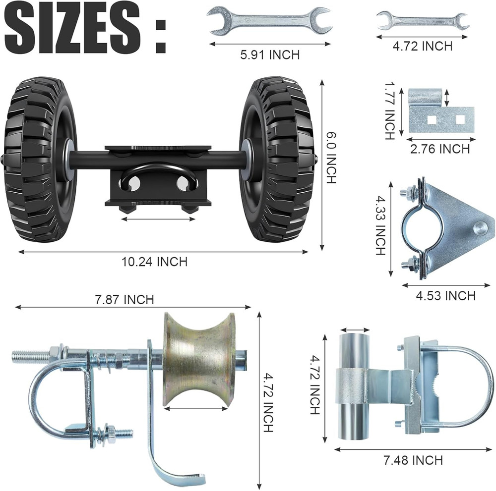 Heavy Duty 6" Rolling Gate Hardware Kit for Chain Link & Sliding Gates