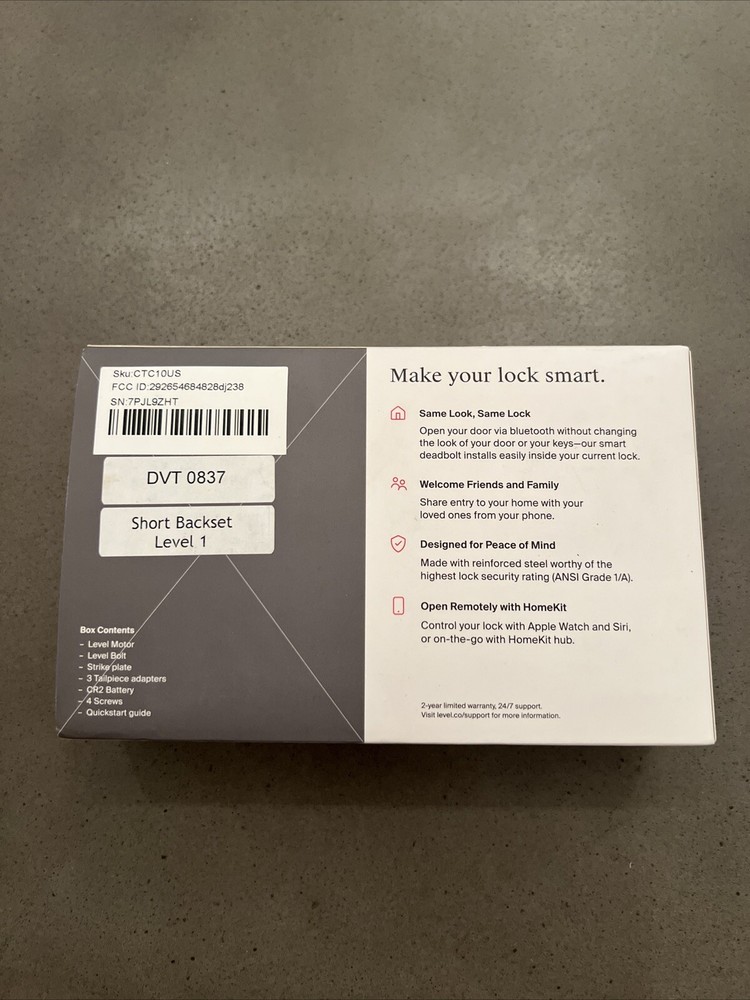 Level Lock Bolt Smart Lock DVT 0837 Short Backset