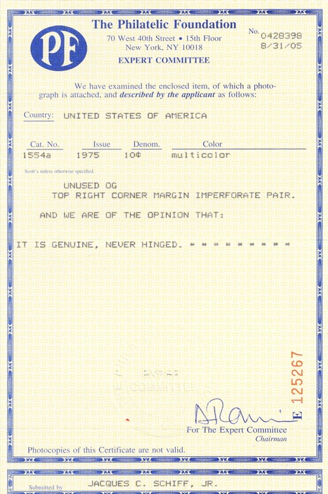 1554a, Mint NH VF 10¢ Imperforate Pair Error PFC Cert - Stuart Katz