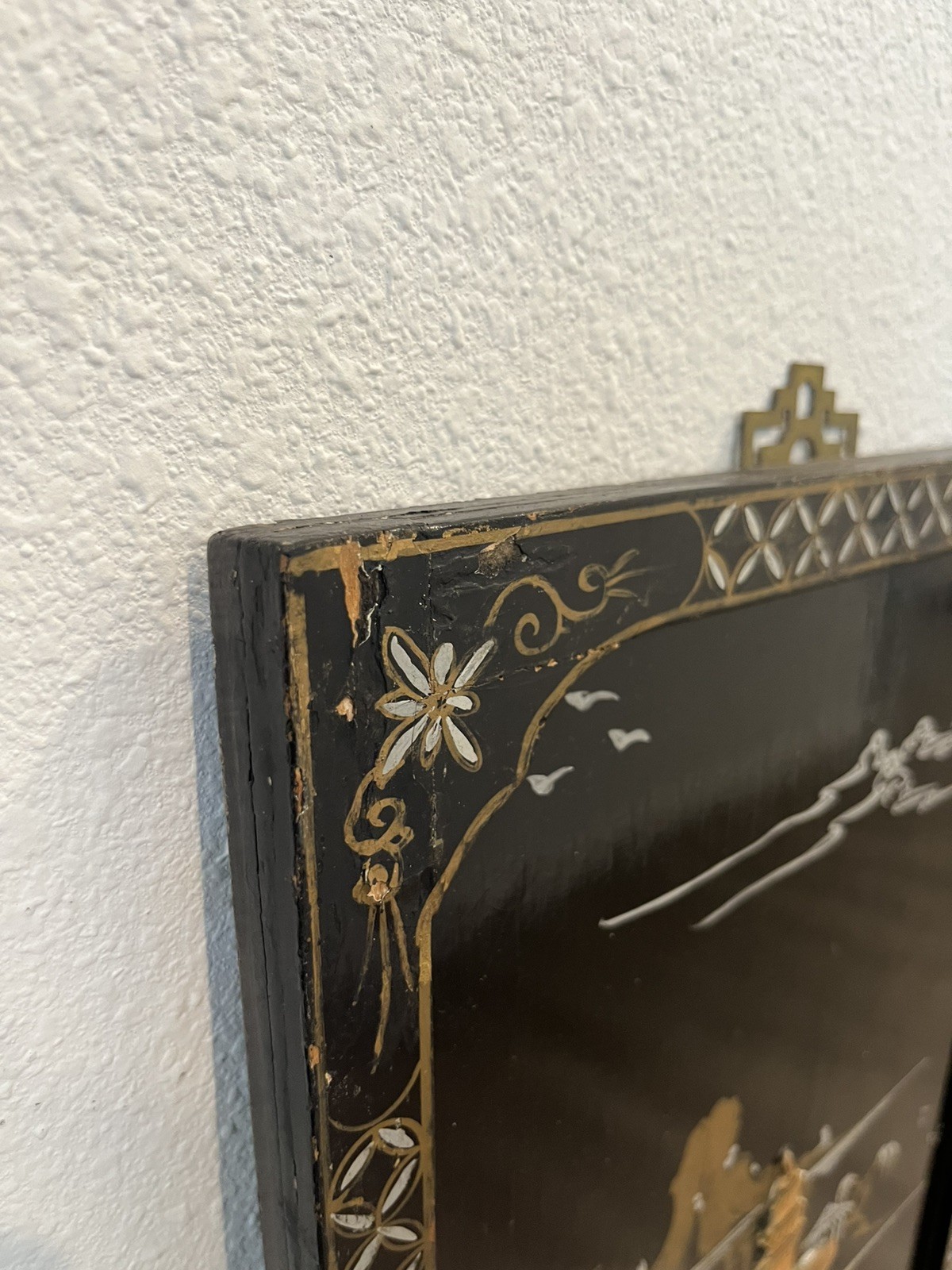 VTG 5 Asian Oriental BLACK Lacquer Mother of Pearl Wall Panels 36H x 11,5W, 30”